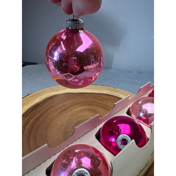 Shiny Brite Vintage Christmas Ornaments Set of 6 Pink Glass Balls 2.5" - Picture 7 of 12